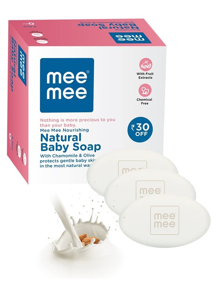 Mee Mee Gentle Baby Soap Infused with Chamomile OliveAlmond Oiland Milk Extracts Dermatologist Tested for Soft Baby Skin Tear-Free Formula Paraben Free 75g Pack of 3