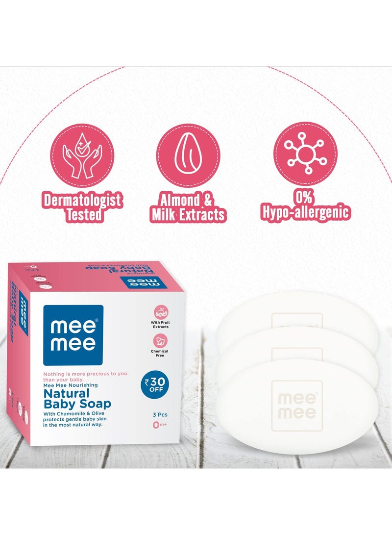 Mee Mee Gentle Baby Soap Infused with Chamomile OliveAlmond Oiland Milk Extracts Dermatologist Tested for Soft Baby Skin Tear-Free Formula Paraben Free 75g Pack of 3