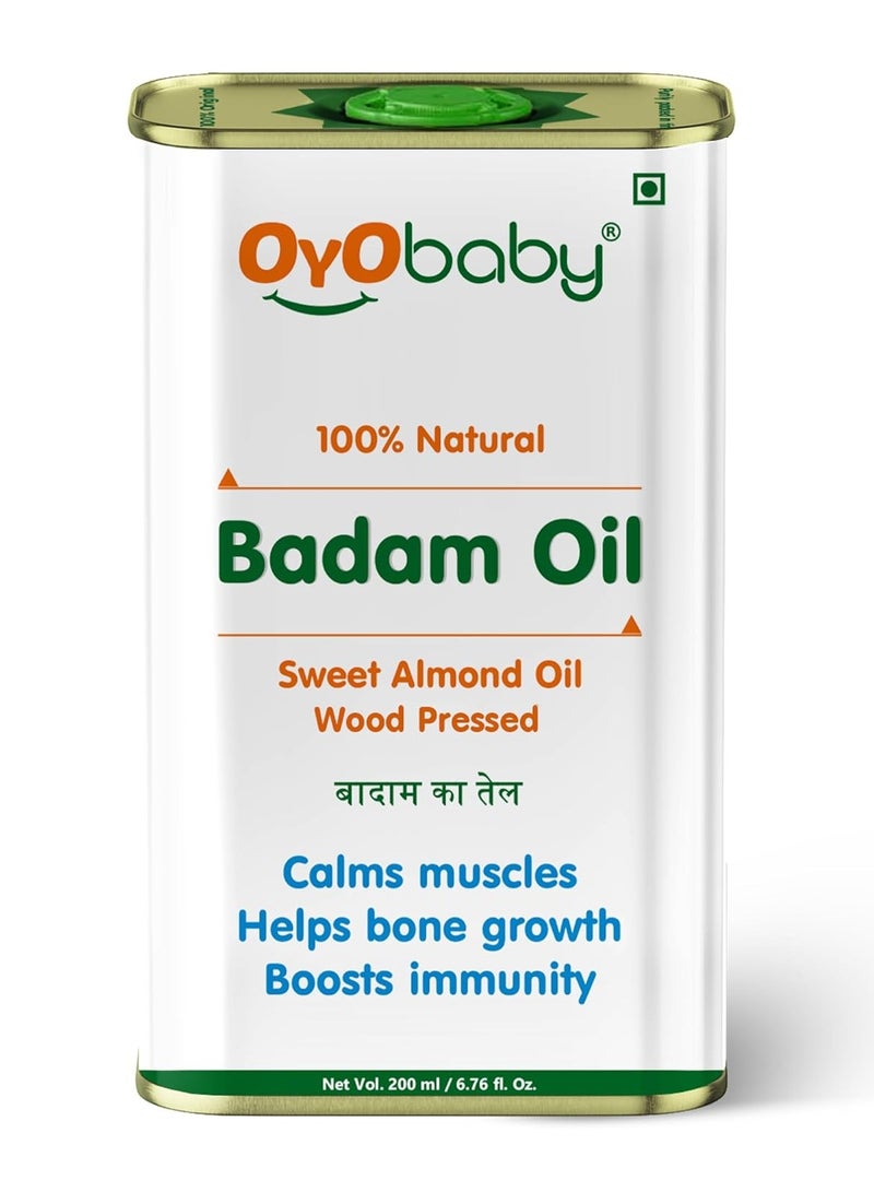 OYO BABY Oil for baby Massage and Hair Pure Oil  Wood Pressed Best for bone Developmemt and healthy muscles Nourishes skin Badam Rogan oil 200ml