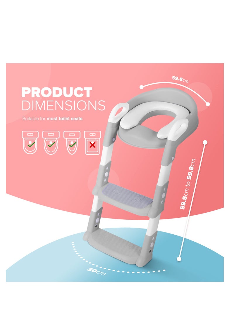 Adjustable Potty Ladder Seat for Toilet Training with Steps, Handle and Soft Cushion Design, Kids Folding Potty Toilet Trainer, Splash Guard Anti-Slip Pad Step Stool for Boys Girls