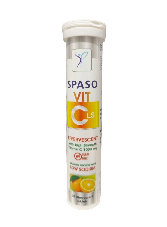 Spaso Vit C LS Effervescent - High Strength Vitamin C 1000 mg, Sugar-Free Immunity Booster, Low Sodium - 20 Effervescent Tablets