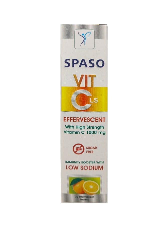 Spaso Vit C LS Effervescent - High Strength Vitamin C 1000 mg, Sugar-Free Immunity Booster, Low Sodium - 20 Effervescent Tablets