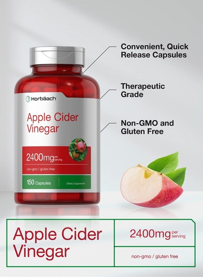 Apple Cider Vinegar Capsules 2400 Mg 150 Count Nongmo Gluten Free Supplement By Horbaach