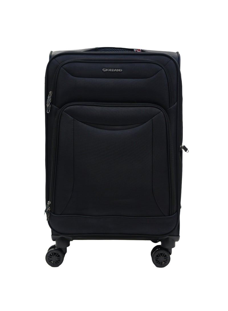 GIORDANO Casablanca Series Check-In Medium Suitcase Black, Soft Nylon Lightweight Durable Expandable 4 Wheels Luggage Trolley Bag 24