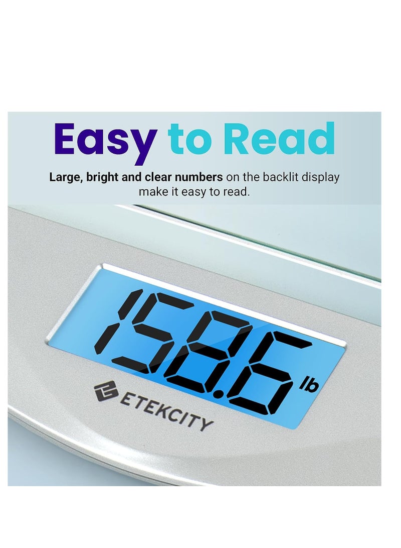 Etekcity Bathroom Scale for Body Weight, Digital Weighing Machine for People, Accurate & Large LCD Backlight Display, 6mm Tempered Glass, 400 lbs