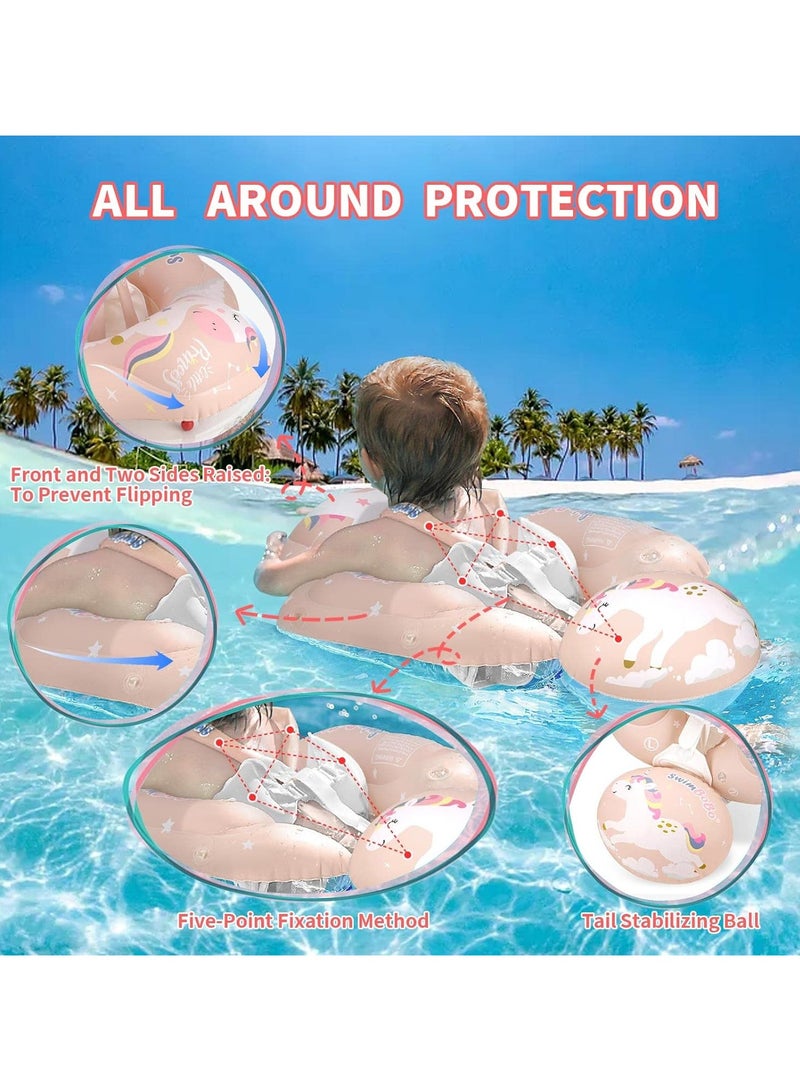 Baby Pool Float, Toddler Pool Float with Canopy UPF50+ Sun Protection, Inflatable Infant Float Tail Add Floating Ball Avoid Overturning, Equipped Portable Hand-Held Air Pump