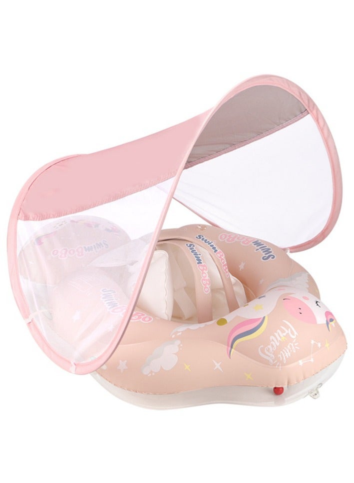 Baby Pool Float, Toddler Pool Float with Canopy UPF50+ Sun Protection, Inflatable Infant Float Tail Add Floating Ball Avoid Overturning, Equipped Portable Hand-Held Air Pump