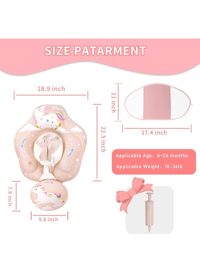 Baby Pool Float, Toddler Pool Float with Canopy UPF50+ Sun Protection, Inflatable Infant Float Tail Add Floating Ball Avoid Overturning, Equipped Portable Hand-Held Air Pump