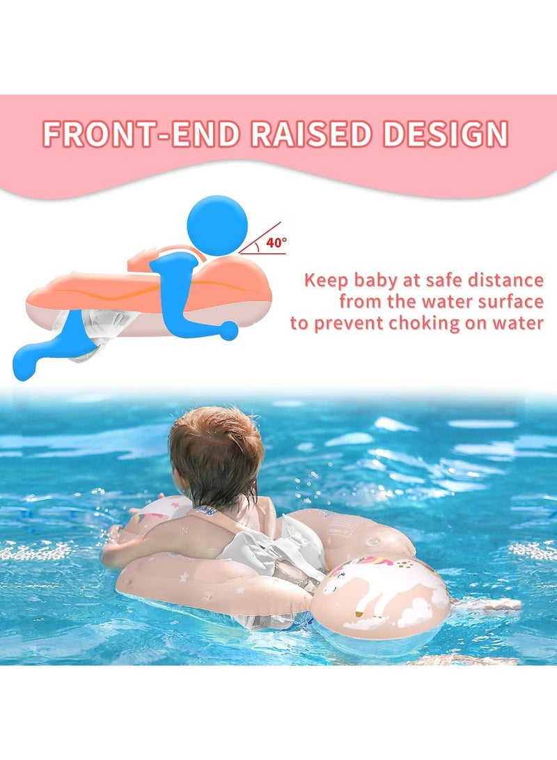 Baby Pool Float, Toddler Pool Float with Canopy UPF50+ Sun Protection, Inflatable Infant Float Tail Add Floating Ball Avoid Overturning, Equipped Portable Hand-Held Air Pump