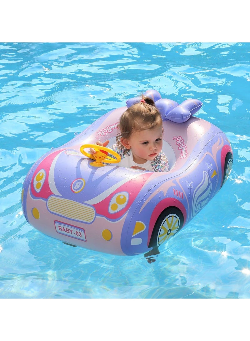Baby Pool Float with 3D Car Design, Heavy Duty PVC Baby Swim Float, Toddler Pool Float, Swimming Floats Seat Boat with Steering Wheel for 6-36 Months,pink