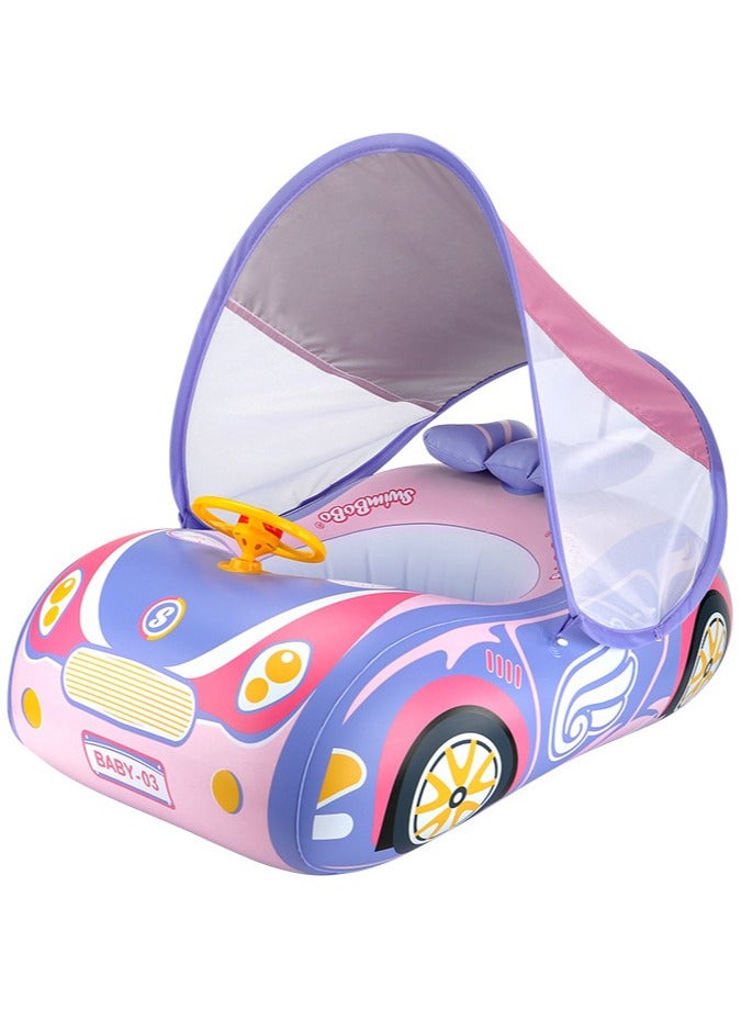 Baby Pool Float with 3D Car Design, Heavy Duty PVC Baby Swim Float, Toddler Pool Float, Swimming Floats Seat Boat with Steering Wheel for 6-36 Months,pink