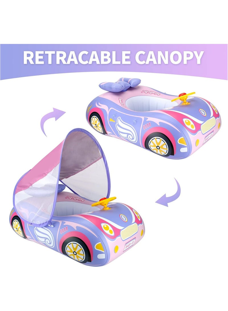 Baby Pool Float with 3D Car Design, Heavy Duty PVC Baby Swim Float, Toddler Pool Float, Swimming Floats Seat Boat with Steering Wheel for 6-36 Months,pink