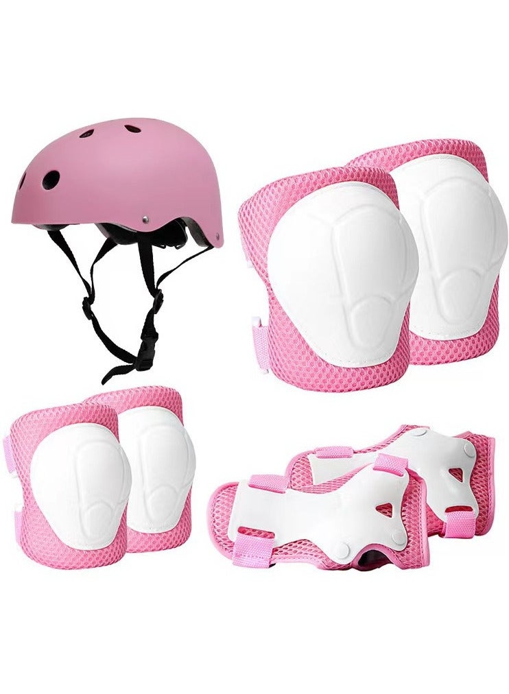 7PCS Kids Roller Skating Protective Gear Set Knee Pads for Kids 2-8 Years Toddler Knee and Elbow Pads with Wrist Guards 3 in 1 for Skating Cycling Bike Rollerblading Scooter,pink