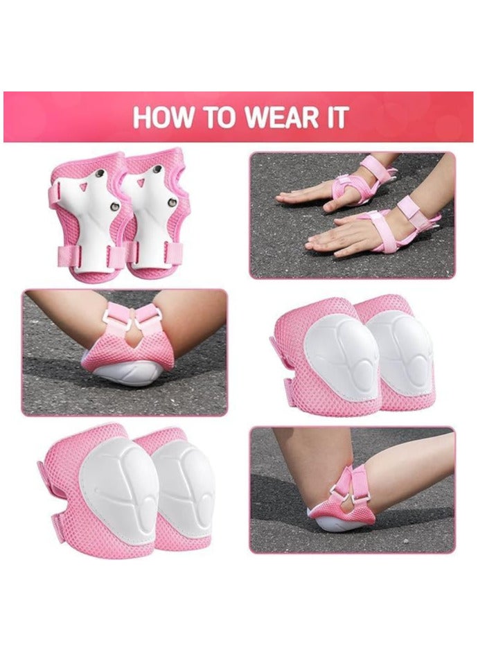 7PCS Kids Roller Skating Protective Gear Set Knee Pads for Kids 2-8 Years Toddler Knee and Elbow Pads with Wrist Guards 3 in 1 for Skating Cycling Bike Rollerblading Scooter,pink