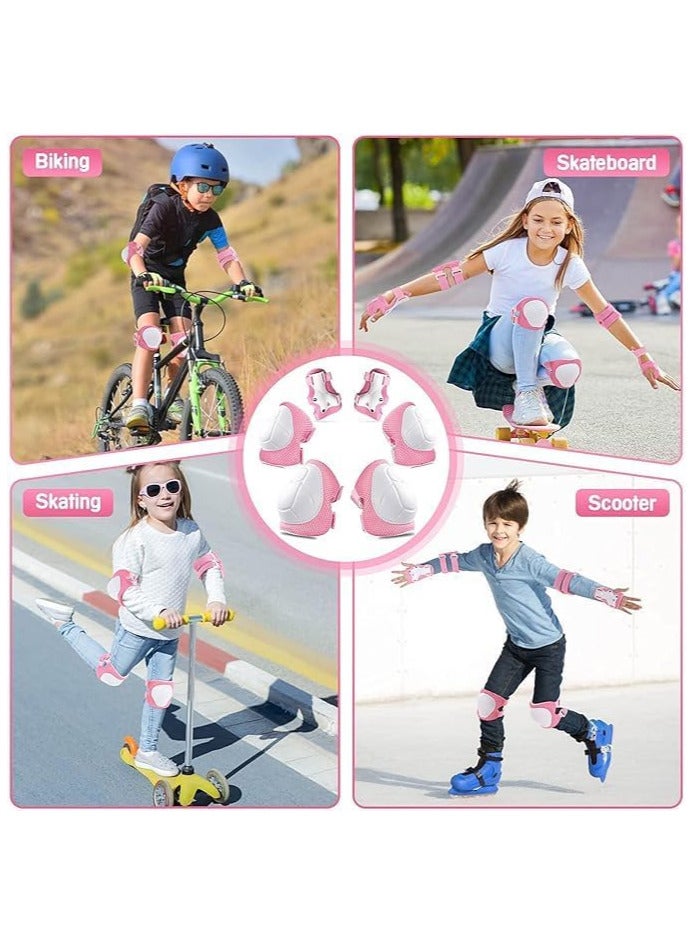 7PCS Kids Roller Skating Protective Gear Set Knee Pads for Kids 2-8 Years Toddler Knee and Elbow Pads with Wrist Guards 3 in 1 for Skating Cycling Bike Rollerblading Scooter,pink