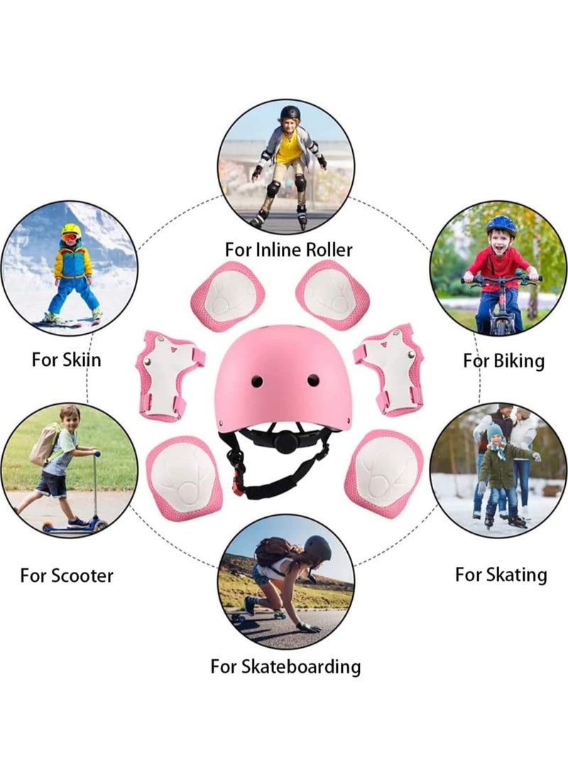 7PCS Kids Roller Skating Protective Gear Set Knee Pads for Kids 2-8 Years Toddler Knee and Elbow Pads with Wrist Guards 3 in 1 for Skating Cycling Bike Rollerblading Scooter,pink