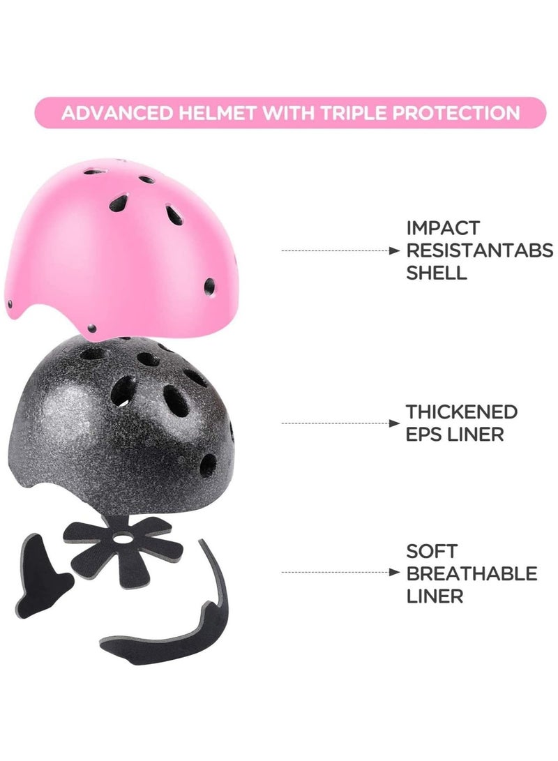 7PCS Kids Roller Skating Protective Gear Set Knee Pads for Kids 2-8 Years Toddler Knee and Elbow Pads with Wrist Guards 3 in 1 for Skating Cycling Bike Rollerblading Scooter,pink