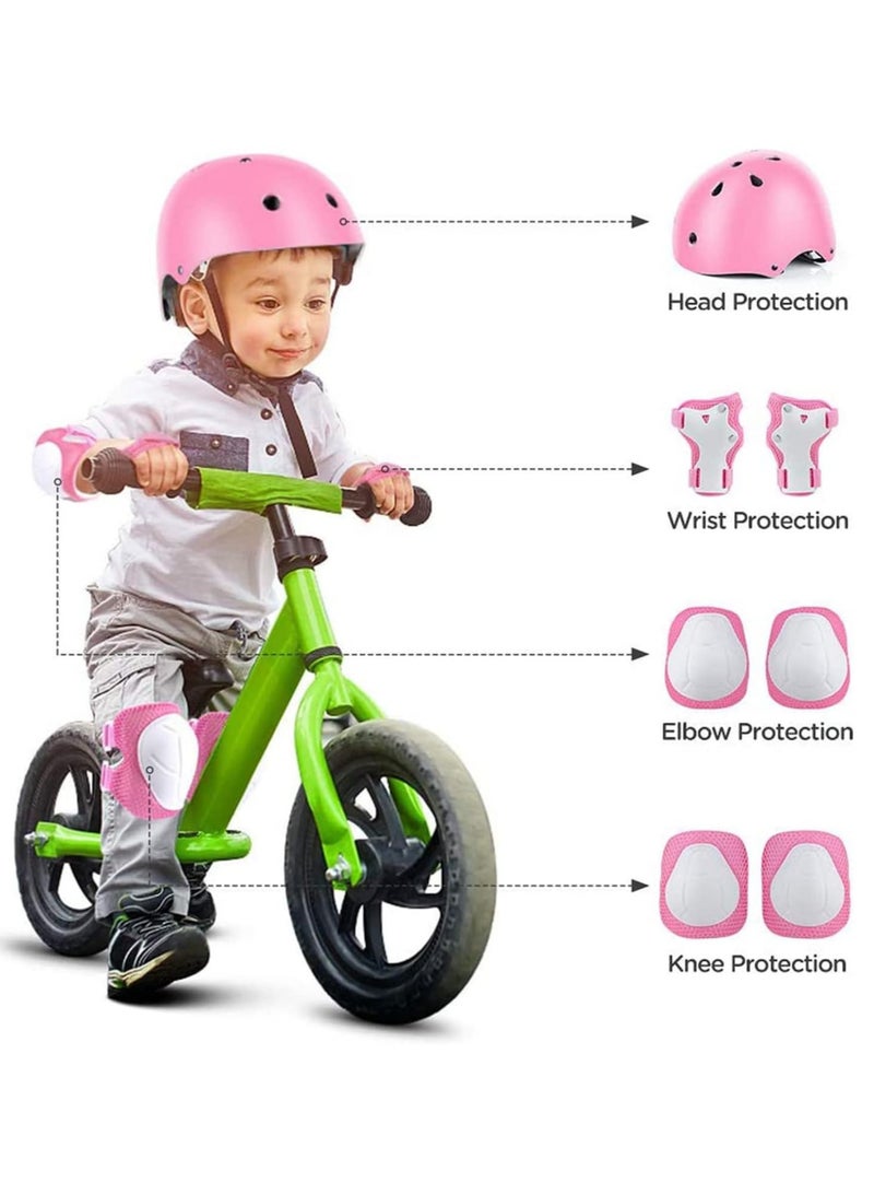 7PCS Kids Roller Skating Protective Gear Set Knee Pads for Kids 2-8 Years Toddler Knee and Elbow Pads with Wrist Guards 3 in 1 for Skating Cycling Bike Rollerblading Scooter,pink