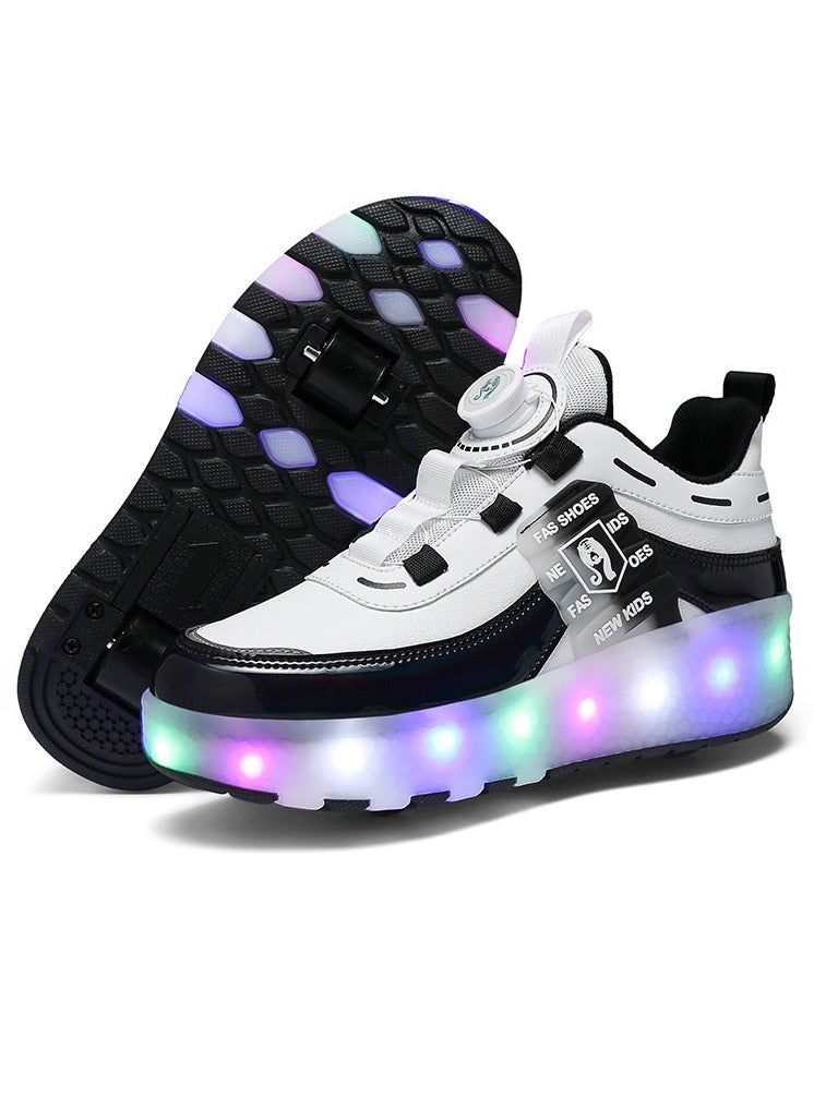 Kids Roller Skates Shoes with Lights Kids Skates Sneakers LED Light Up Rechargeable Wheels Shoes with Lights Outdoor Slip On Roller Skates Shoes Sneakers for Beginners Gift (E)