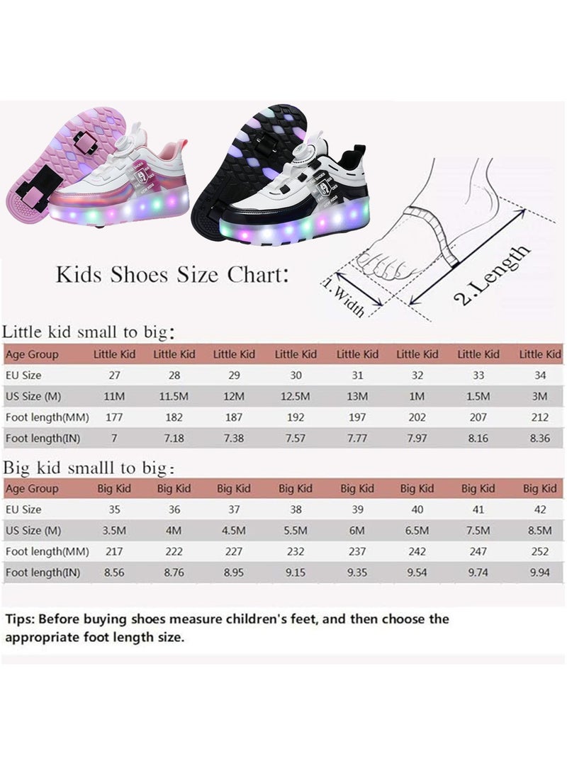 Kids Roller Skates Shoes with Lights Kids Skates Sneakers LED Light Up Rechargeable Wheels Shoes with Lights Outdoor Slip On Roller Skates Shoes Sneakers for Beginners Gift (E)