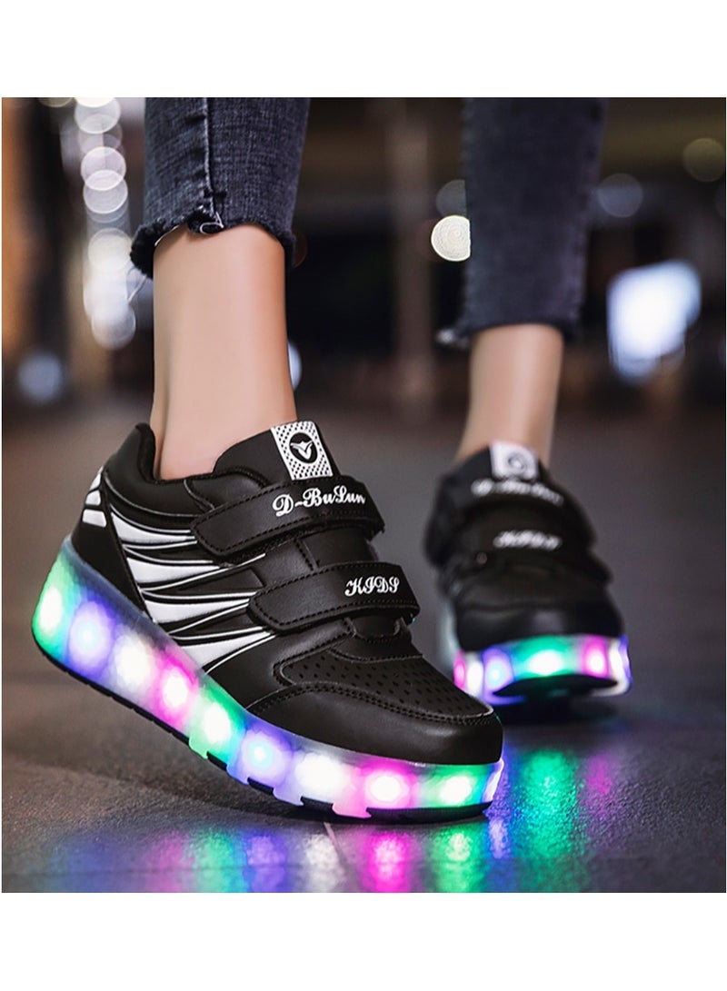 Kids Roller Skates Shoes with Lights Kids Skates Sneakers LED Light Up Rechargeable Wheels Shoes with Lights Outdoor Slip On Roller Skates Shoes Sneakers for Beginners Gift (B)