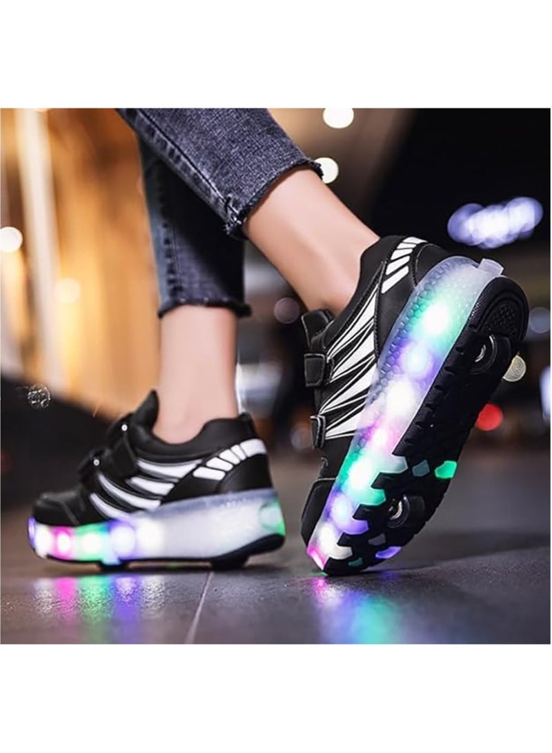 Kids Roller Skates Shoes with Lights Kids Skates Sneakers LED Light Up Rechargeable Wheels Shoes with Lights Outdoor Slip On Roller Skates Shoes Sneakers for Beginners Gift (B)