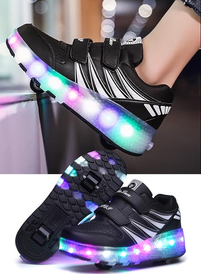 Kids Roller Skates Shoes with Lights Kids Skates Sneakers LED Light Up Rechargeable Wheels Shoes with Lights Outdoor Slip On Roller Skates Shoes Sneakers for Beginners Gift (B)
