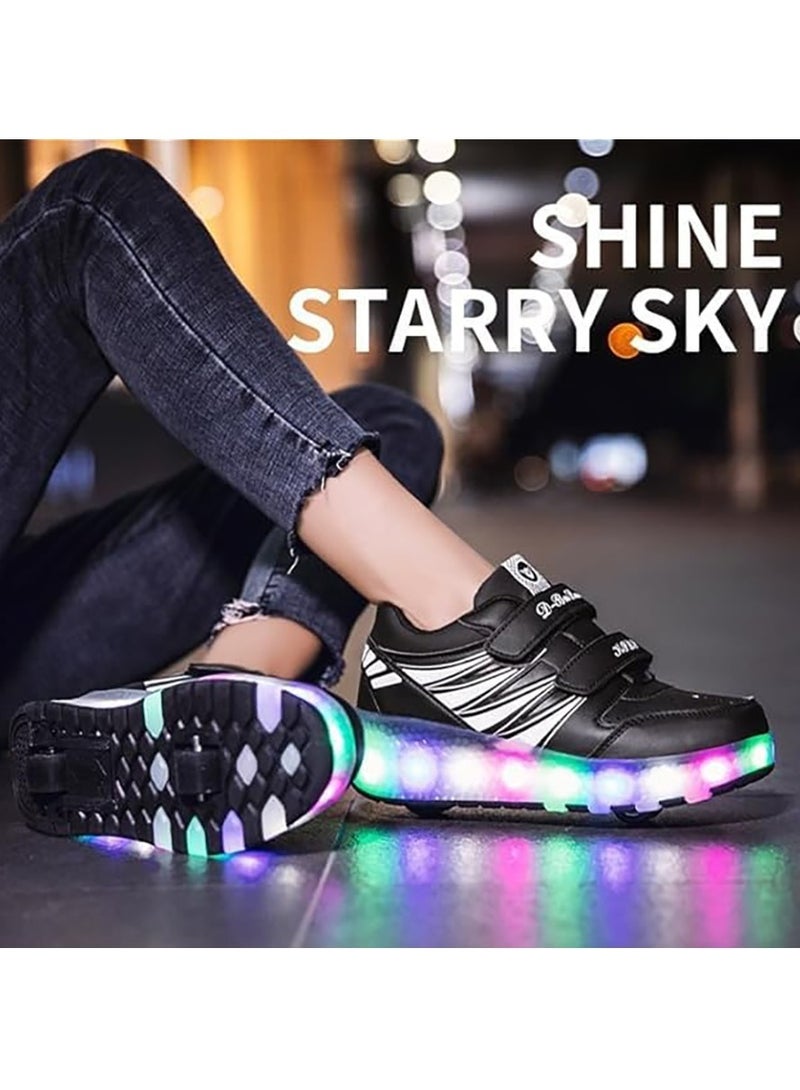 Kids Roller Skates Shoes with Lights Kids Skates Sneakers LED Light Up Rechargeable Wheels Shoes with Lights Outdoor Slip On Roller Skates Shoes Sneakers for Beginners Gift (B)