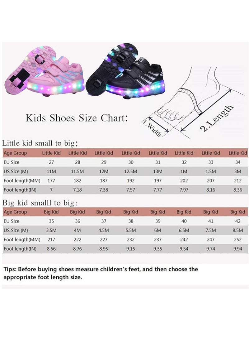 Kids Roller Skates Shoes with Lights Kids Skates Sneakers LED Light Up Rechargeable Wheels Shoes with Lights Outdoor Slip On Roller Skates Shoes Sneakers for Beginners Gift (B)