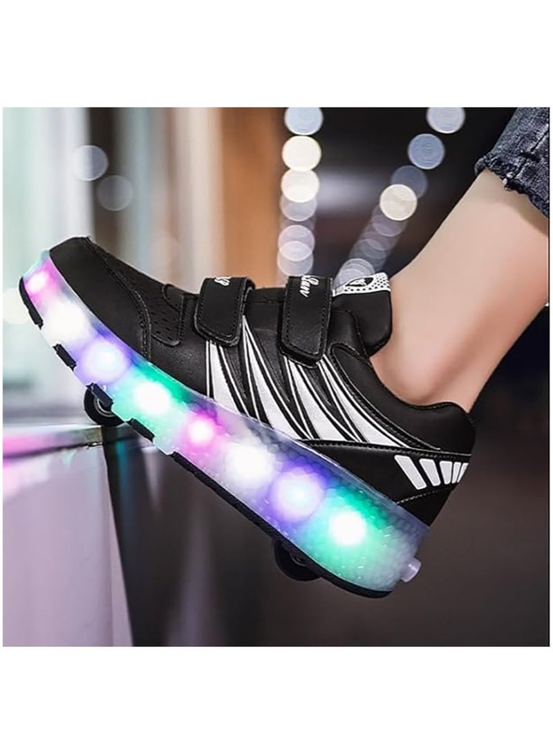 Kids Roller Skates Shoes with Lights Kids Skates Sneakers LED Light Up Rechargeable Wheels Shoes with Lights Outdoor Slip On Roller Skates Shoes Sneakers for Beginners Gift (B)