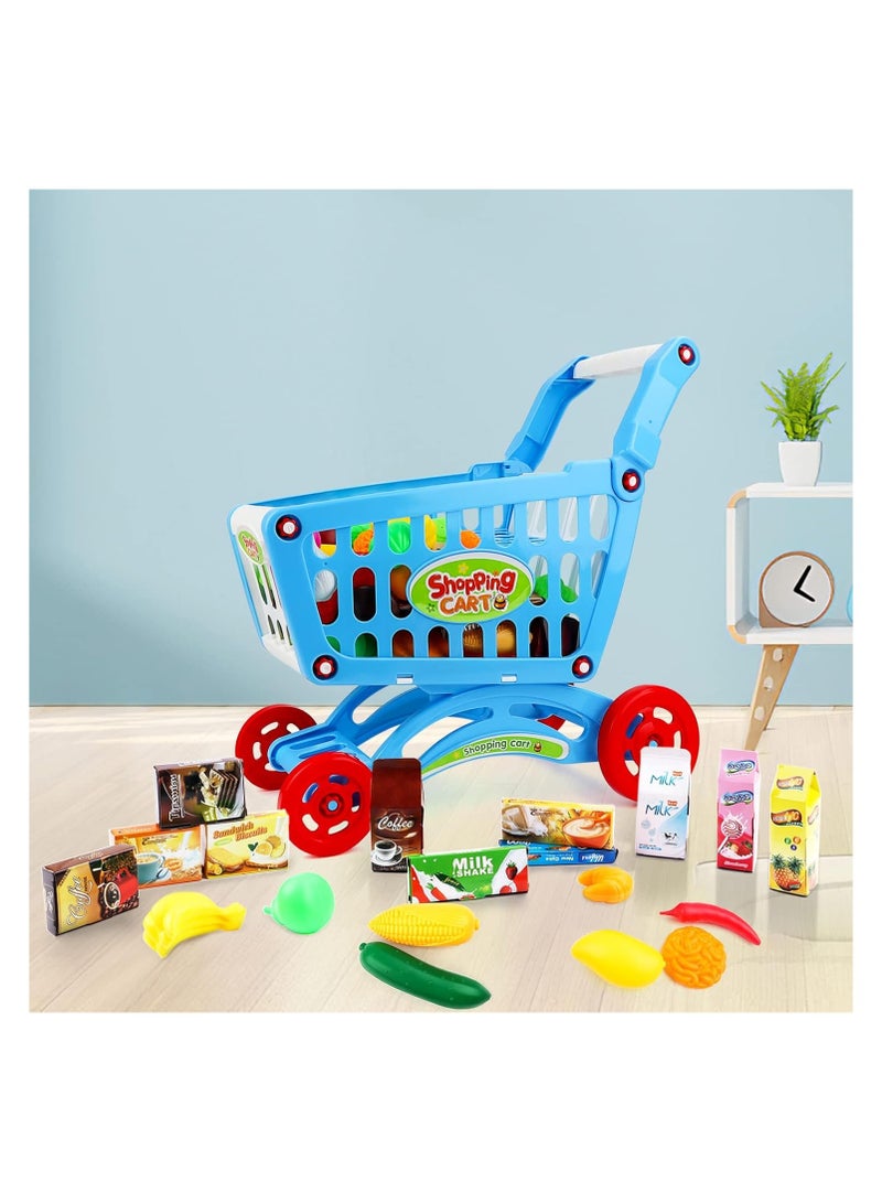 Mini Shopping Cart With Full Grocery Food Toy Playset