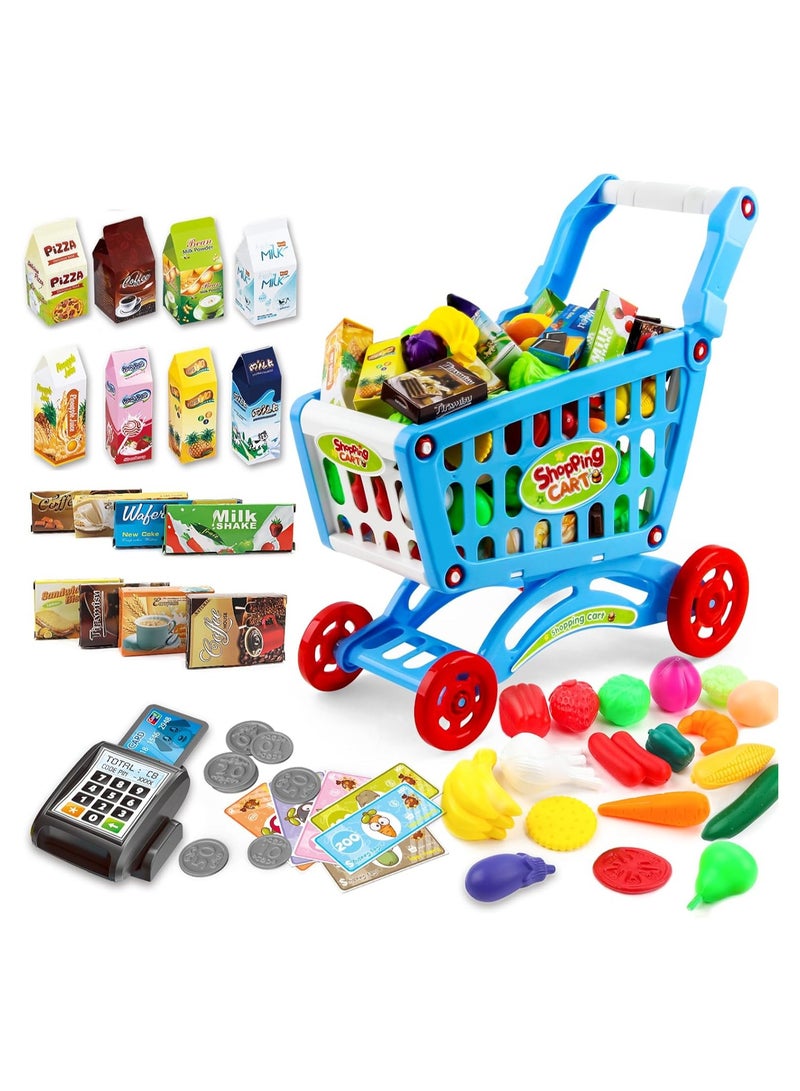 Mini Shopping Cart With Full Grocery Food Toy Playset