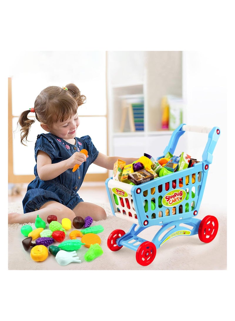 Mini Shopping Cart With Full Grocery Food Toy Playset