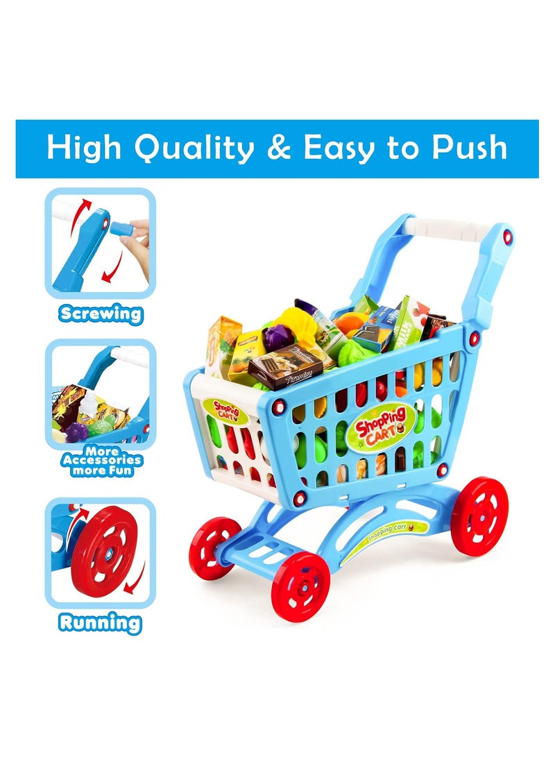 Mini Shopping Cart With Full Grocery Food Toy Playset