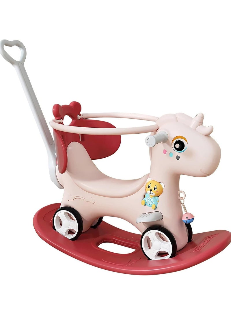 Battery-Powered Gender Neutral Rocking Horse Toy for 3-4 Year Olds with Animal Design - Green Rocking Horses & Back & Push Rod & Guardrail