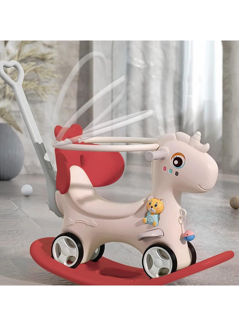 Battery-Powered Gender Neutral Rocking Horse Toy for 3-4 Year Olds with Animal Design - Rocking Horses & Back & Push Rod & Guardrail