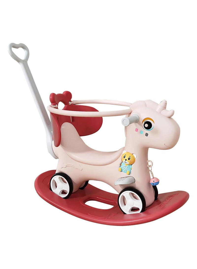 Battery-Powered Gender Neutral Rocking Horse Toy for 3-4 Year Olds with Animal Design - Rocking Horses & Back & Push Rod & Guardrail
