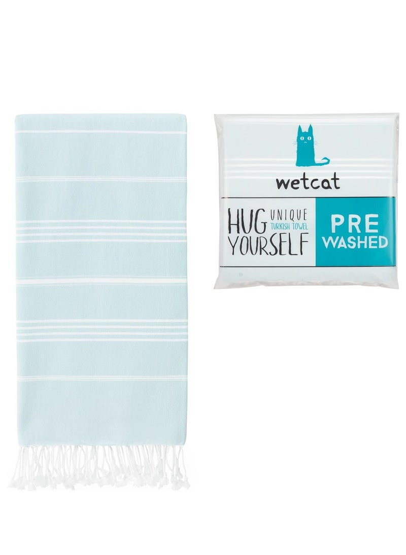 WETCAT Turkish Beach Towel Oversized 38x71 100% Cotton Sand Free Quick Dry Extra Large Light Travel Towel for Adults Beach Accessories Gifts - Aqua