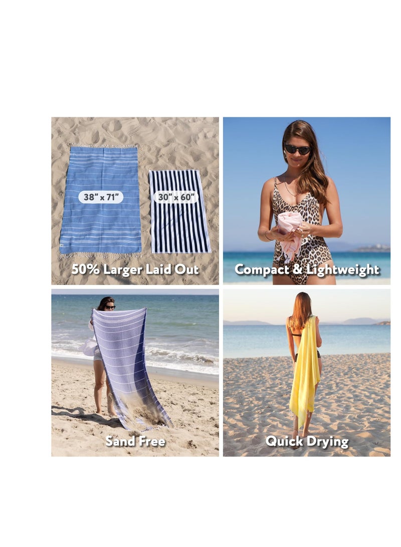 WETCAT Turkish Beach Towel Oversized 38x71 100% Cotton Sand Free Quick Dry Extra Large Light Travel Towel for Adults Beach Accessories Gifts - Aqua