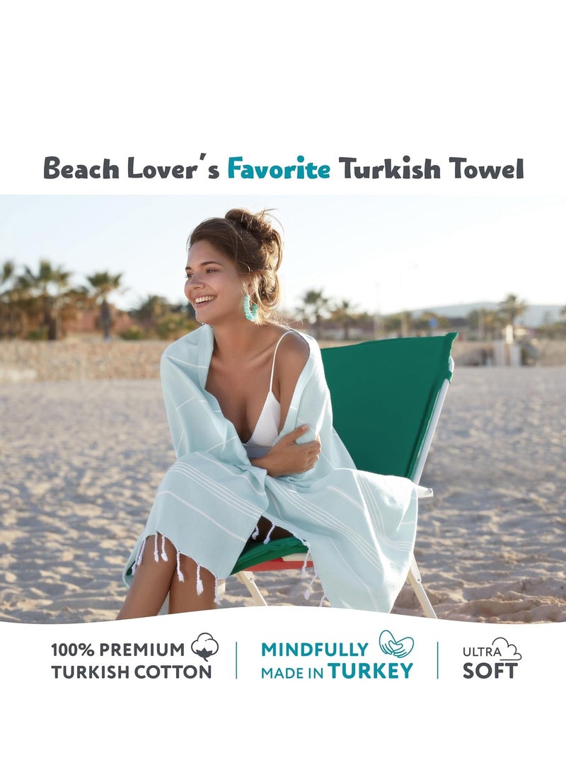 WETCAT Turkish Beach Towel Oversized 38x71 100% Cotton Sand Free Quick Dry Extra Large Light Travel Towel for Adults Beach Accessories Gifts - Aqua