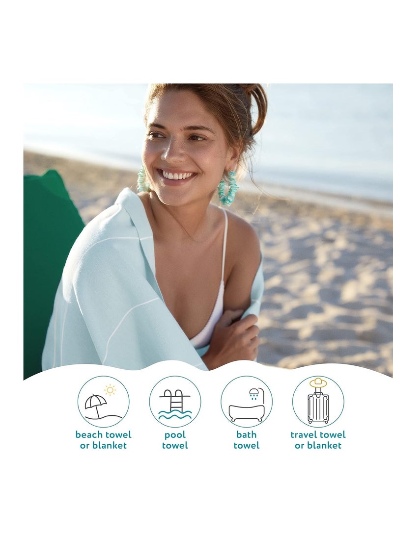 WETCAT Turkish Beach Towel Oversized 38x71 100% Cotton Sand Free Quick Dry Extra Large Light Travel Towel for Adults Beach Accessories Gifts - Aqua