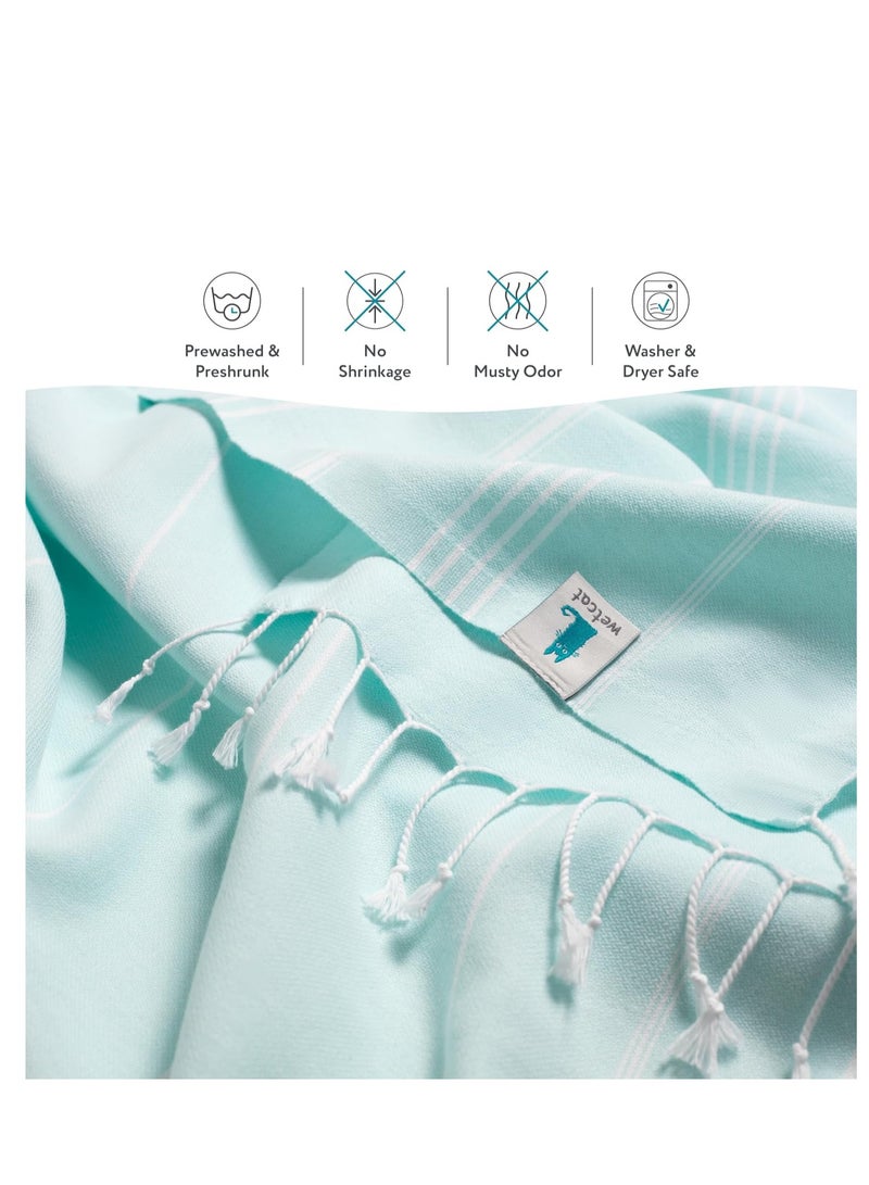 WETCAT Turkish Beach Towel Oversized 38x71 100% Cotton Sand Free Quick Dry Extra Large Light Travel Towel for Adults Beach Accessories Gifts - Aqua