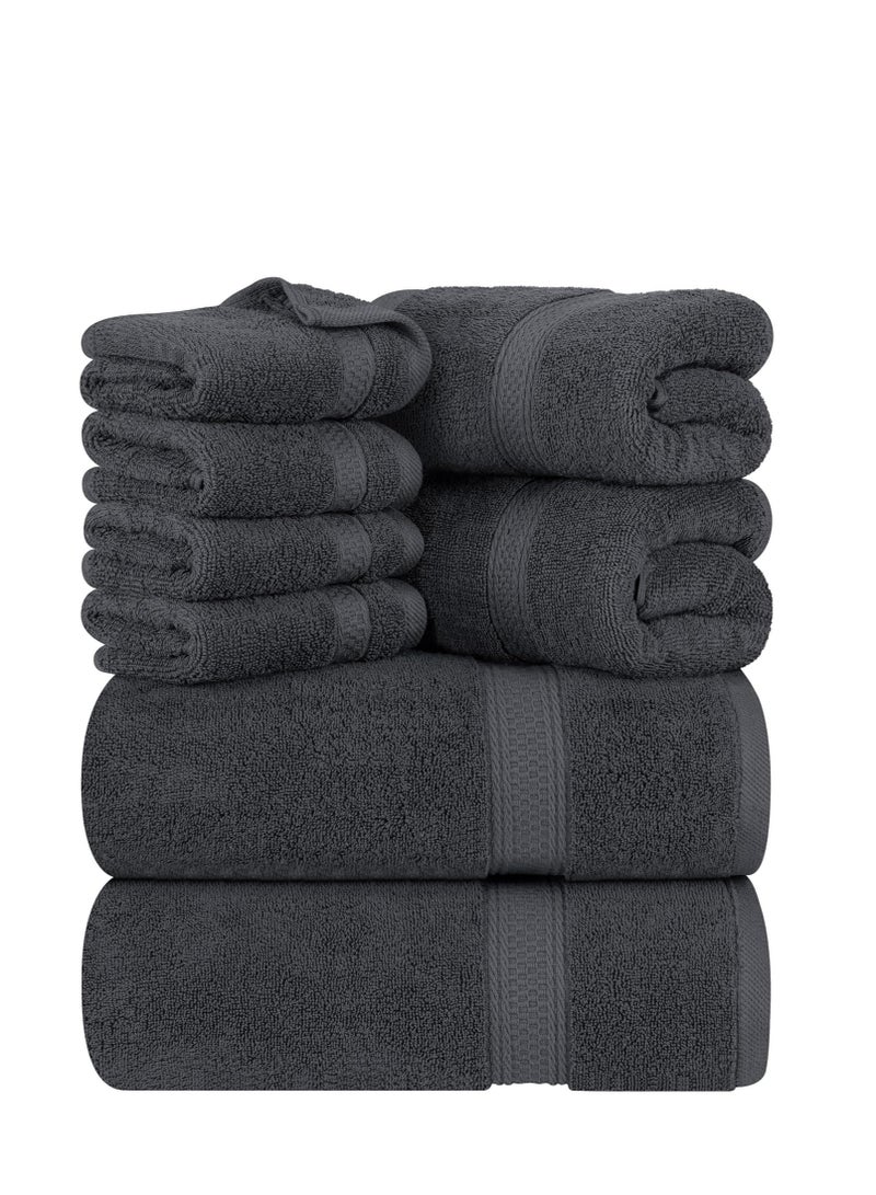 Utopia Towels 8-Piece Premium Towel Set, 2 Bath Towels, 2 Hand Towels, and 4 Wash Cloths, 600 GSM 100% Ring Spun Cotton Highly Absorbent Towels for Bathroom, Gym, Hotel, and Spa (Grey)