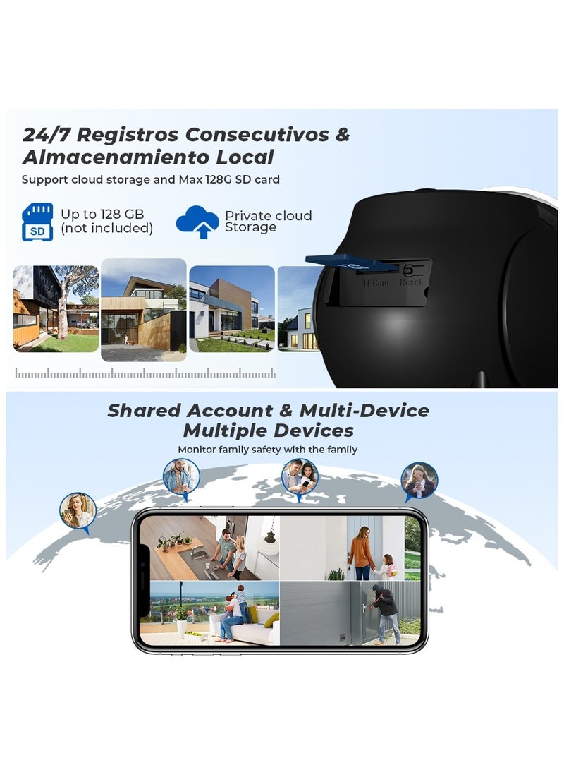 6MP 4G Wireless Solar Outdoor Camera, Color Night Vision, IP66 Weatherproof, Motion Detection, Motion Tracking, Two Way Audio, 10800 mAh Big Battery, 8 Watt Fast Charging Solar Panel, 24/7 Recording