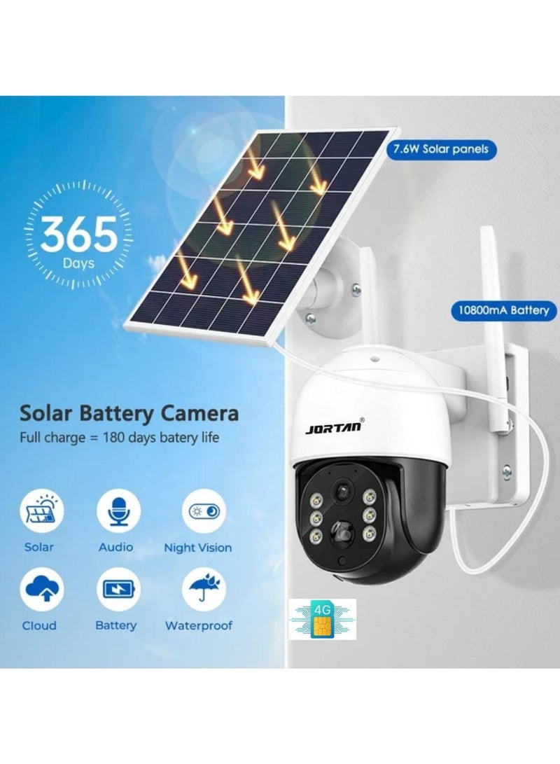 6MP 4G Wireless Solar Outdoor Camera, Color Night Vision, IP66 Weatherproof, Motion Detection, Motion Tracking, Two Way Audio, 10800 mAh Big Battery, 8 Watt Fast Charging Solar Panel, 24/7 Recording