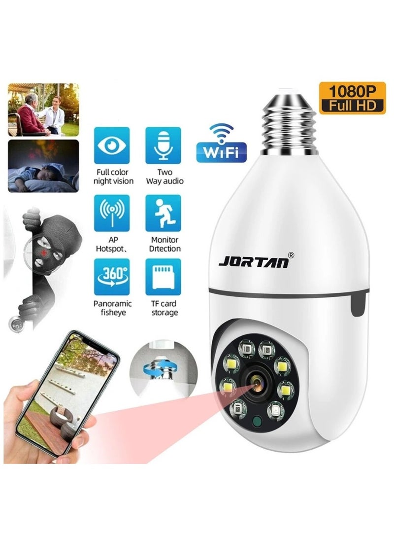 Jortan E27 2MP Light Bulb camera, Color Night Vision, Motion Detection, Two Way Talking, Built in Flash, HD Picture, PTZ Control