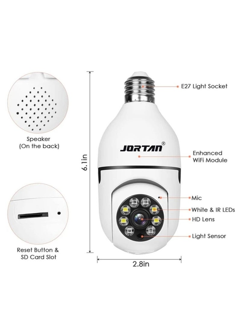 Jortan E27 2MP Light Bulb camera, Color Night Vision, Motion Detection, Two Way Talking, Built in Flash, HD Picture, PTZ Control