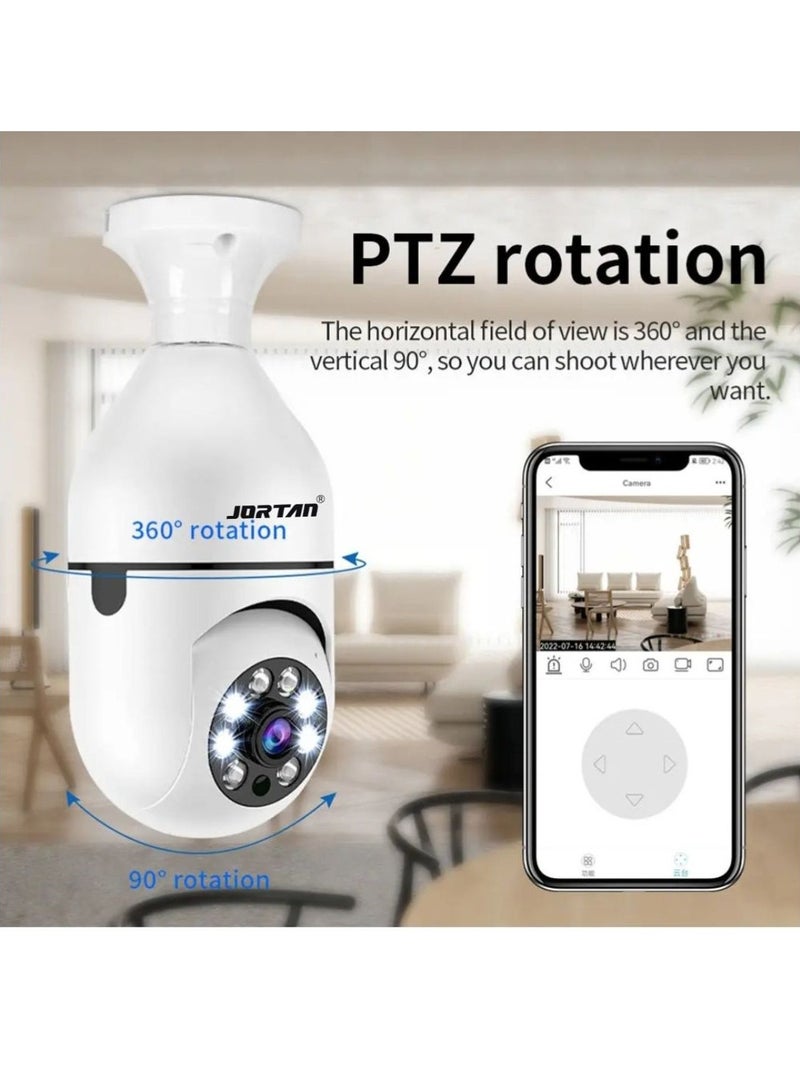 Jortan E27 2MP Light Bulb camera, Color Night Vision, Motion Detection, Two Way Talking, Built in Flash, HD Picture, PTZ Control