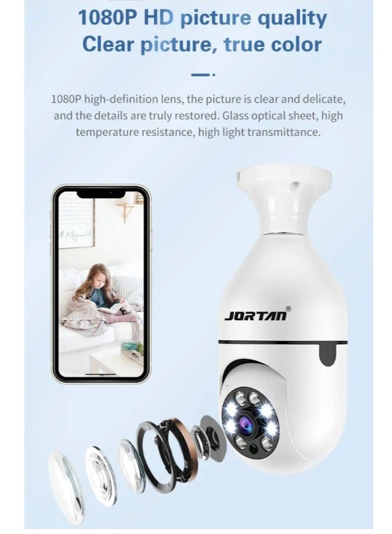 Jortan E27 2MP Light Bulb camera, Color Night Vision, Motion Detection, Two Way Talking, Built in Flash, HD Picture, PTZ Control