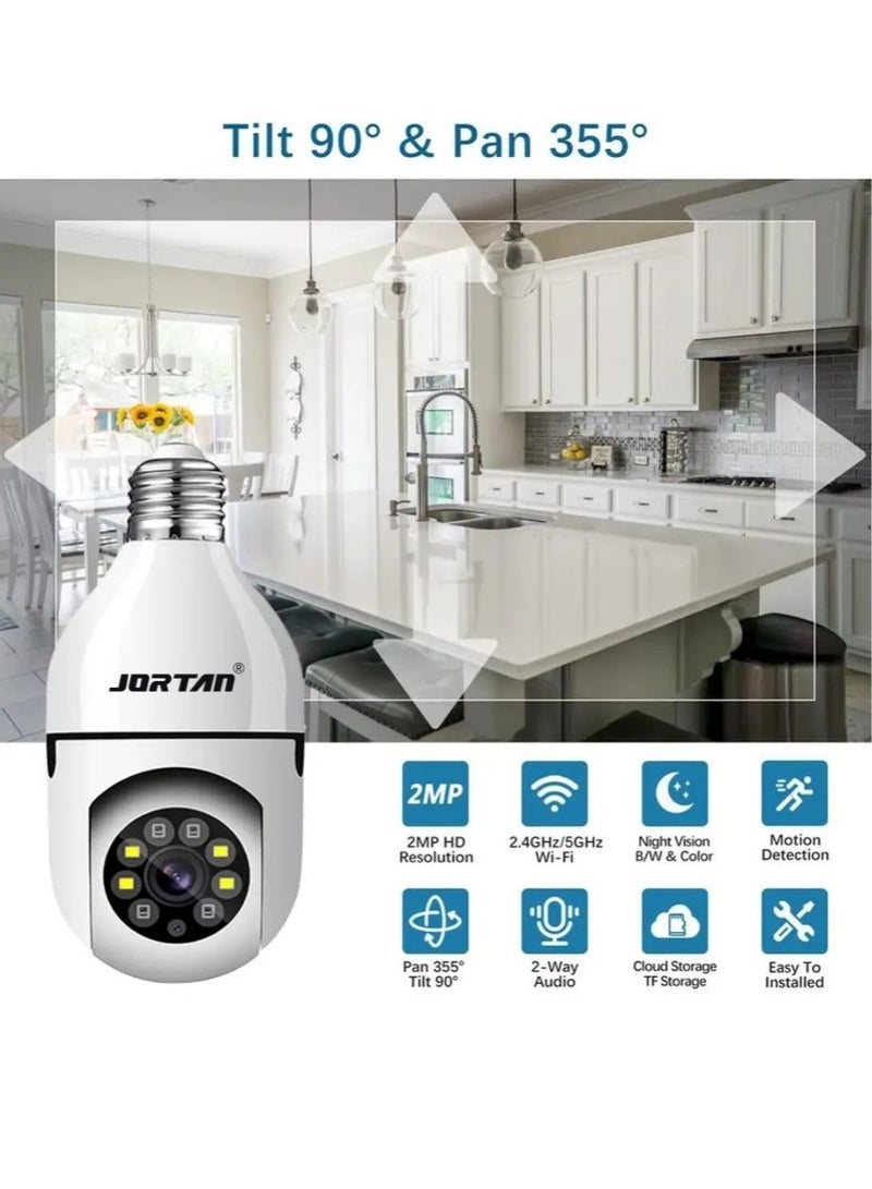 Jortan E27 2MP Light Bulb camera, Color Night Vision, Motion Detection, Two Way Talking, Built in Flash, HD Picture, PTZ Control